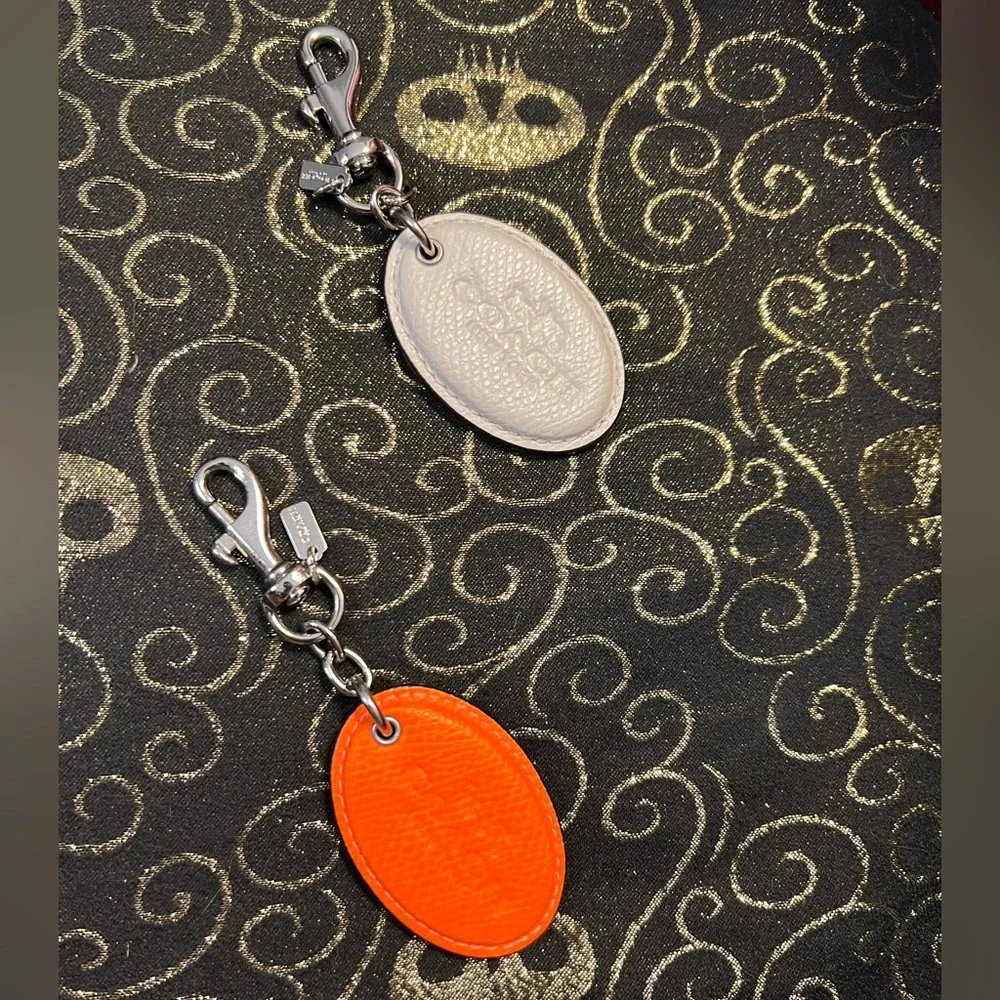 Coach Orange or White Leather Keychains Bag Charms (1) pc choice of one